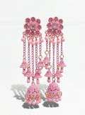 pink Kashmiri-style matte-finish long jhumki earrings