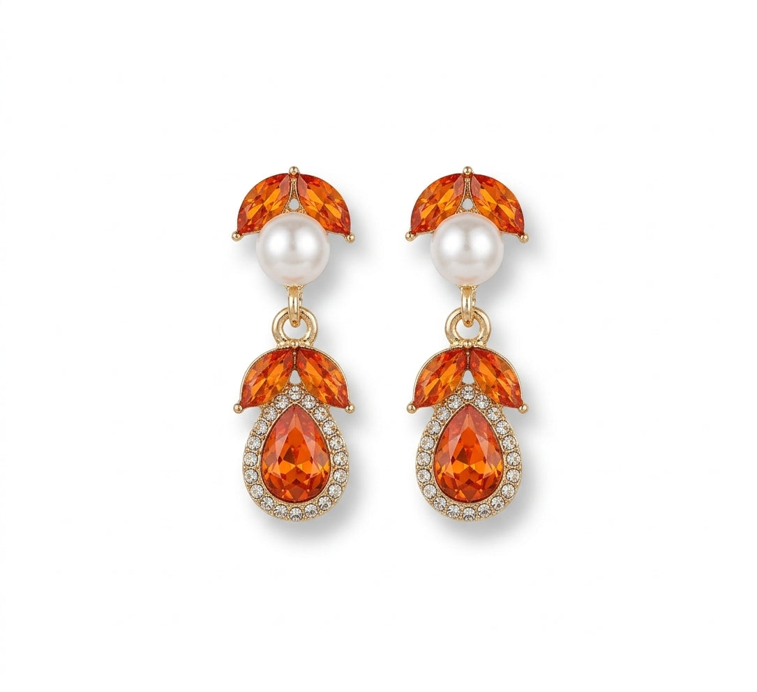Vibrant Orange Teardrop Crystals, A White Pearl