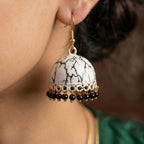 Black And White Crackle-Pattern Enamel Jhumka