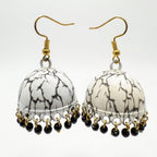 Black And White Crackle-Pattern Enamel Jhumka