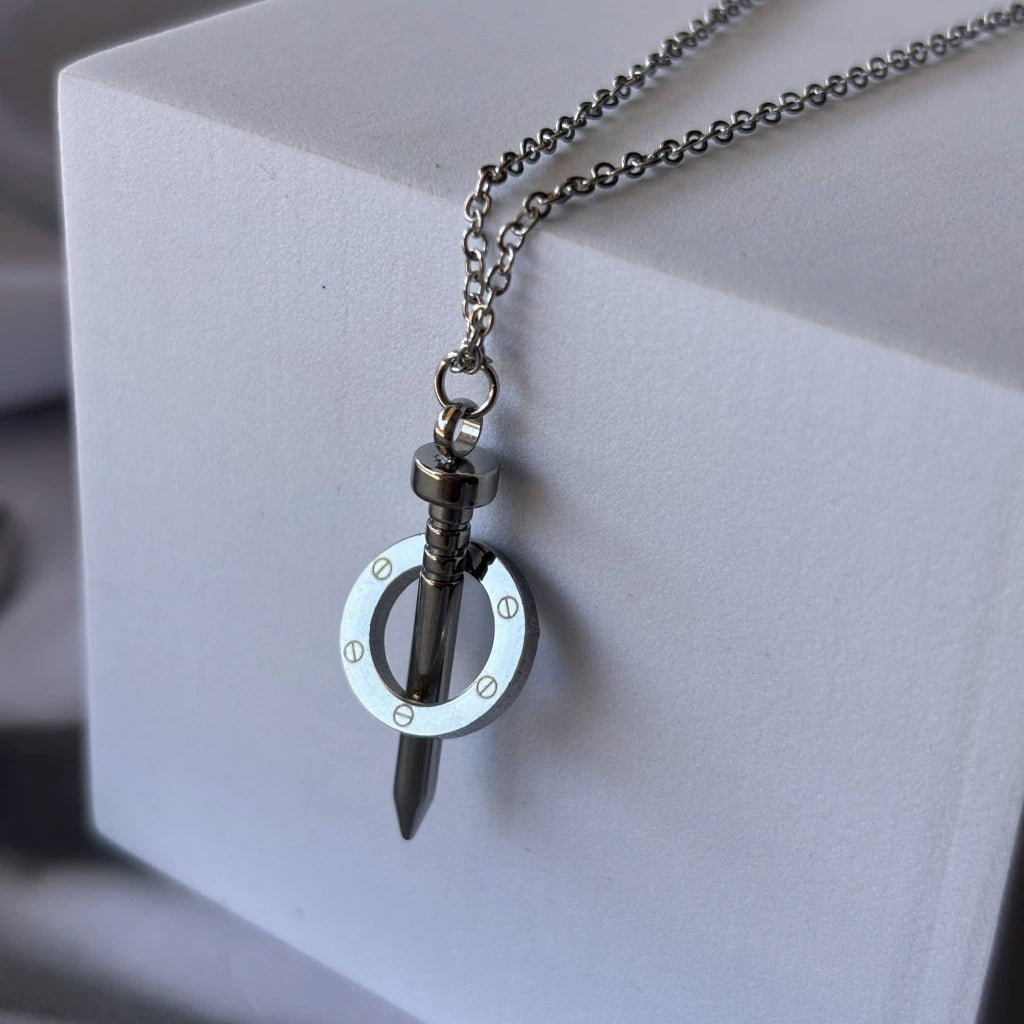 Silver and Golden stainless steel chain necklace with nail pendant