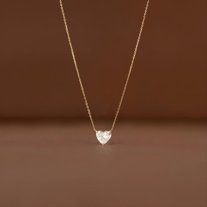 Diamond Heart Pendant Necklace - Stainless Steel