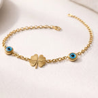 Four Leaf Clover & Evil Eye Charm Bracelet