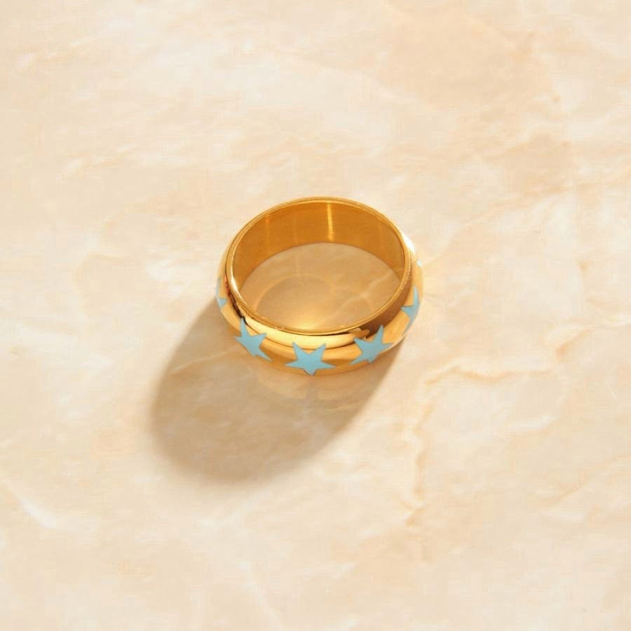 Linus - Stars Emaille Gold Band Ring