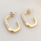 Partial Pavé Zirconia Oval Hoop Earrings