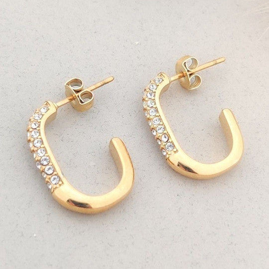 Partial Pavé Zirconia Oval Hoop Earrings