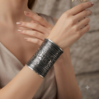 A Set of Six Wide, Antique-Style Oxidized Metal Cuff Bracelets